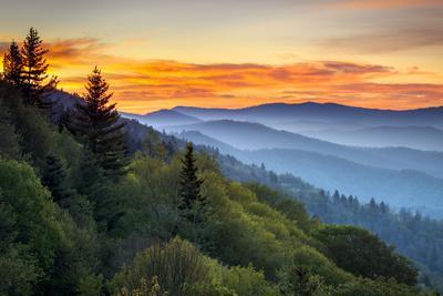Great Smoky Mountains National Park Scenic Sunrise Landscape at Oconaluftee - Photographic Print, 12x8